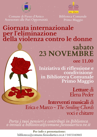 Giornata internazionale contro la violenza sulle donne: Iniziativa in Biblioteca Primo Maggio sabato 23 novembre  